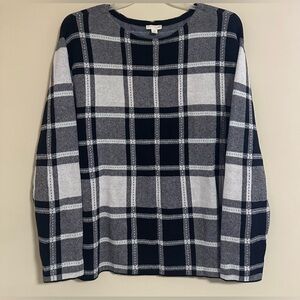 J. Jill Black White Plaid Knitted Sweater Top Pullover Women’s Size Large